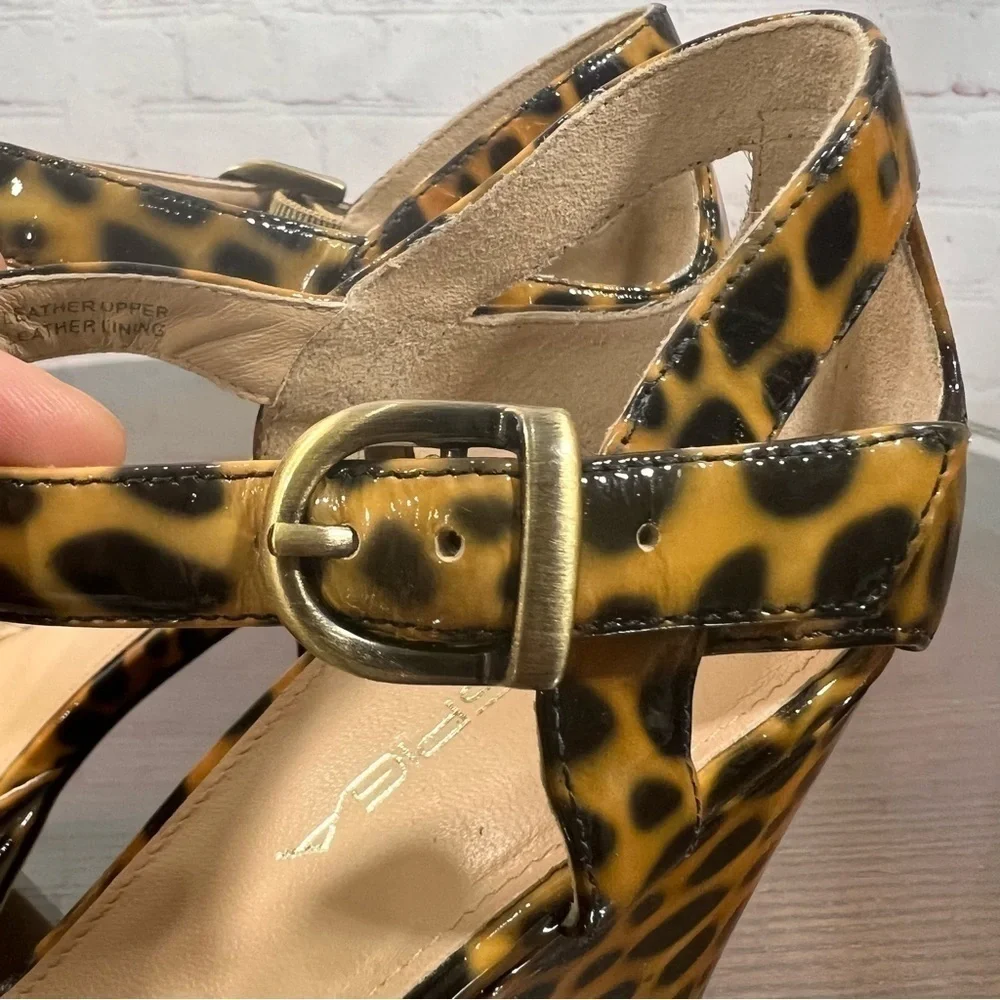 VIA SPIGA leopard print patent leather platform ankle wrap sandals size 7.5 GUC